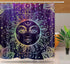 Sun Moon Shower Curtain, Burning Sun with Star Psychedelic Theme, Washable Polyester Fabric for Bathroom Set with