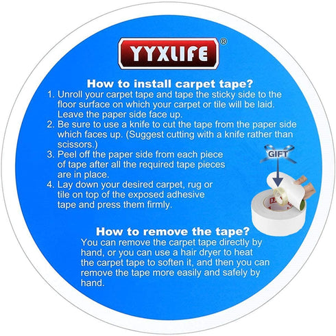 YYXLIFE Double Sided Carpet Tape, 2 Inch x 20 Yards, Removable Multi-Purpose Rug Adhesive for Hardwood Floors, Outdoor
