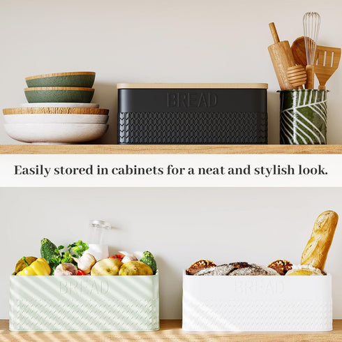 AUGOHCMIL Countertop Bread Box for Kitchen - Metal Bread Storage with Bamboo Cutting Board Lid & Bread Knife, Corner