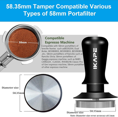 IKAPE 58.35mm Espresso Tamper, Premium Barista Coffee Tamper with Calibrated Spring Loaded, Stainless Steel Base
