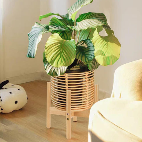 Wood Plant Stand Indoor, Mid Century Modern Bamboo Holder for Indoor, Outdoor, Garden, Yard, Office (9.9 Inch, 1 Pack)