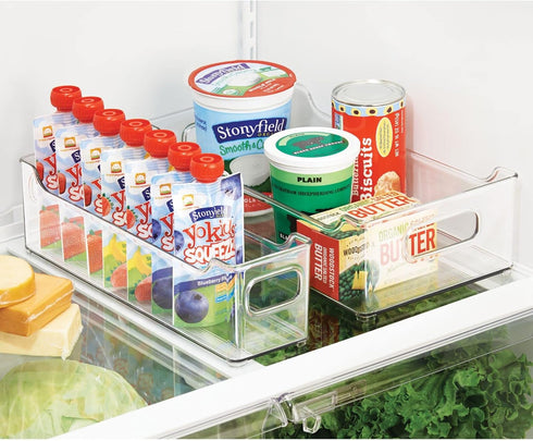 2 Pack mDesign Wide Plastic Kitchen Storage Container Bins with Handles -Organization in Pantry, Cabinet, Refrigerator
