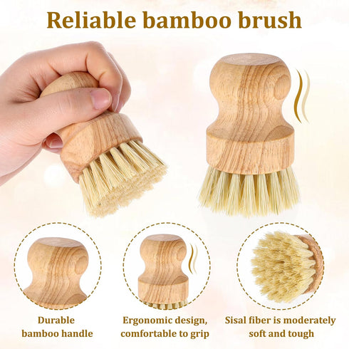 SynHHergyx 6 Packs Bamboo Dish Scrub Brushes Wok Brush Dish Scrubber Brush Kitchen Dishwashing Scrubber with Natural