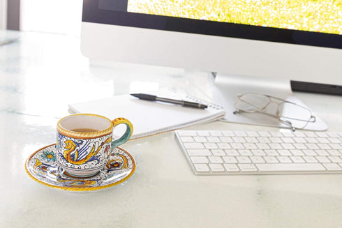 Fima ThatsArte.com Italian Ceramic Espresso Cup & Saucer, Raffaellesco, Handmade in Italy