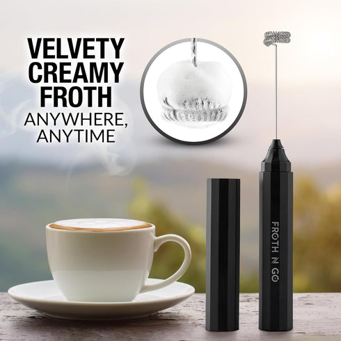 Zulay Froth N Go Milk Frother, Rechargeable 3-in-1 Wand with Case & USB-C Charger, 3 Whisk Attachments for Lattes