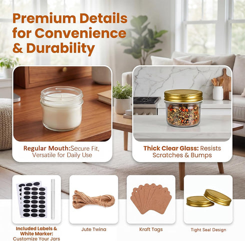 QAPPDA 4oz Home,Set 40 Glass Jars With Lids,Small Mason Jars Wide Mouth,Mini Canning Jars With Gold Lids