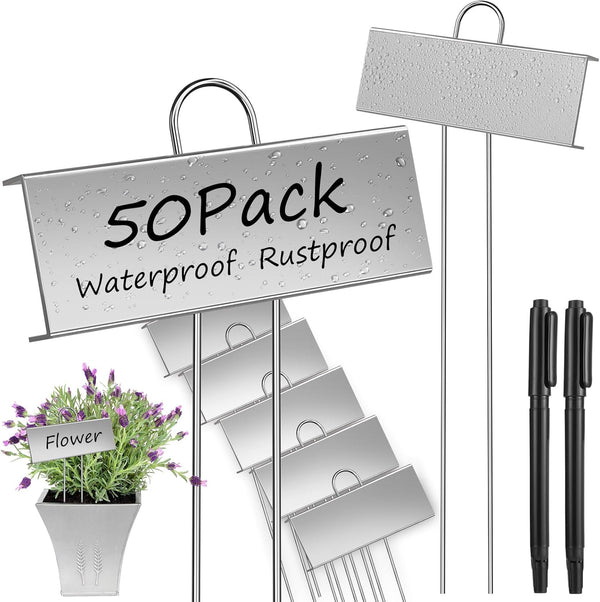 WSICSE 50-Pack Metal Plant Labels, 10.6" Waterproof Garden Markers with Pen Reusable