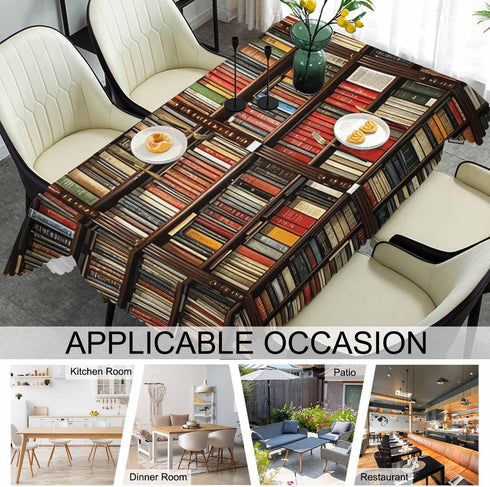 Beabes 52x70 Inch Tablecloth Bookshelf, Library Bookshelves Books Rectangular Table Cover Kitchen Table Cloth