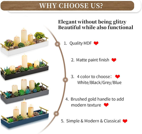 Hanobe Rectangle Long Narrow Tray: Decorative Trays Rectangular Candle Holder Trays for Home Decor White Centerpiece