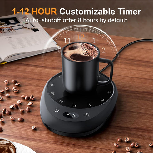 4 Settings 1-12H MEION Coffee Mug Warmer for Desk, Coffee Cup Warmer, Temp & Timer, Coffee Warmer with Auto Shut Off