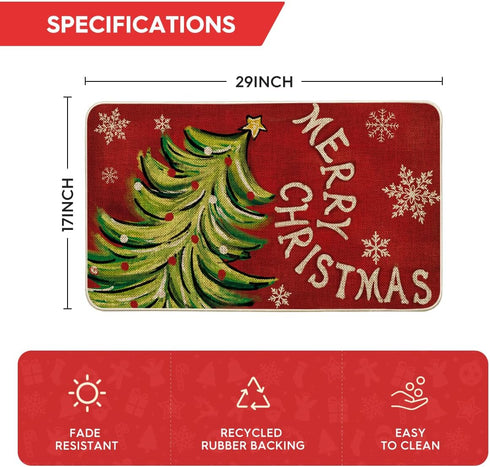 Artoid Mode Xmas Tree Doormat, Merry Christmas Snowflake Winter Decor, 17x29 Inch Indoor Outdoor Rug
