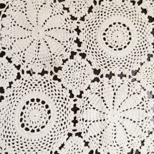 USTIDE 2pc Rustic Floral Table Runner Hand Crochet Placemats, 15 x 31 Inches, Beige Cotton Doilies Runners