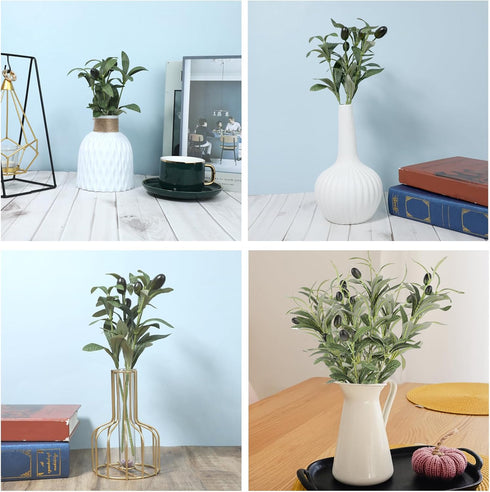 Mozeat Lens 11 Inch 5 Olive Branches for Vases, PCS Artificial Plants Olive Tree Branches Faux Olives Leaves Stems