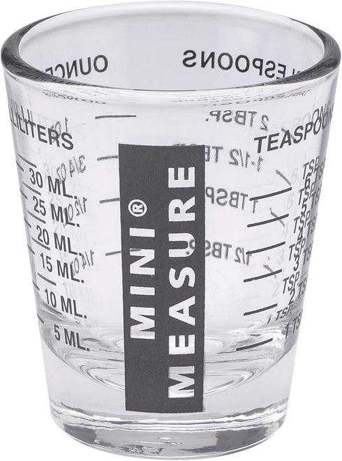 Kolder Mini Measure Heavy Glass, 20-Incremental Measurements, Multi-Purpose Liquid and Dry Measuring Shot Glass, Black