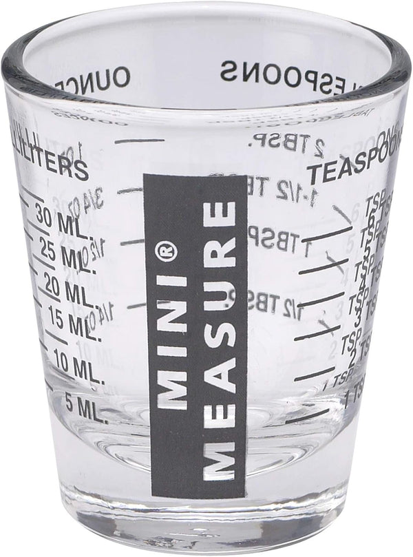 Kolder Mini Measure Heavy Glass, 20-Incremental Measurements, Multi-Purpose Liquid and Dry Measuring Shot Glass, Black