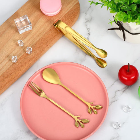 Leaf Coffee Spoons, Mini Serving Tongs, Appetizer Forks, Stainless Steel Dessert Spoons for Coffee Tea (20, Gold)