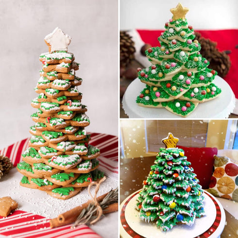 KAISHANE 10pcs 3D Christmas Tree Cookie Cutter Set, Star Cookie Cutters for XMAS Decoration and Gift Cookie Tower