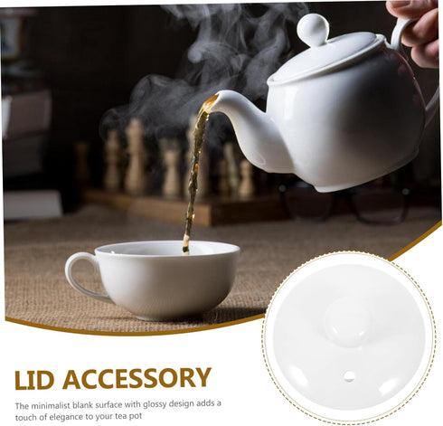 White Ceramic Teapot Lid Replacement, Polished Cover for Porcelain Teaware, Kitchen Accessory