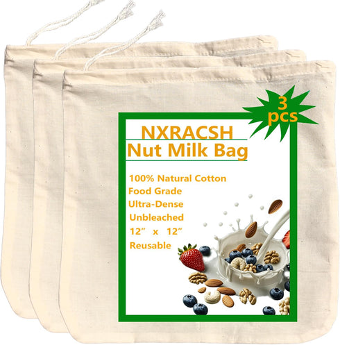Nut Milk Bag,Cheese Cloths Bag for Straining,Unbleached Cotton Reusable Ultra-dense Cheesecloth Strainer