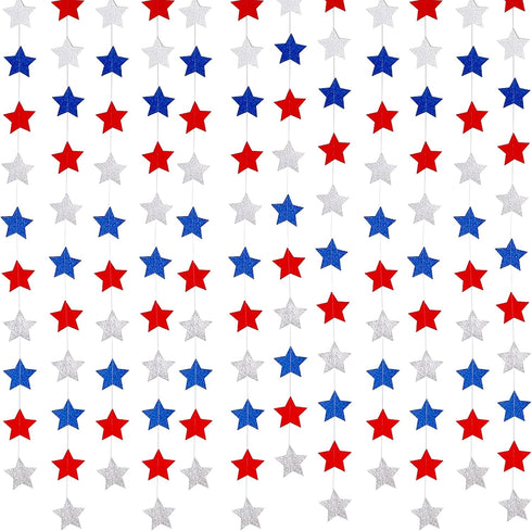 Frienda 44.3 ft Red Blue White Star Streamers, Patriotic 4th of July Decorations, 3 Pack Star Garland