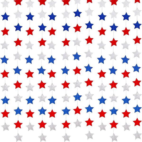 Frienda 44.3 ft Red Blue White Star Streamers, Patriotic 4th of July Decorations, 3 Pack Star Garland