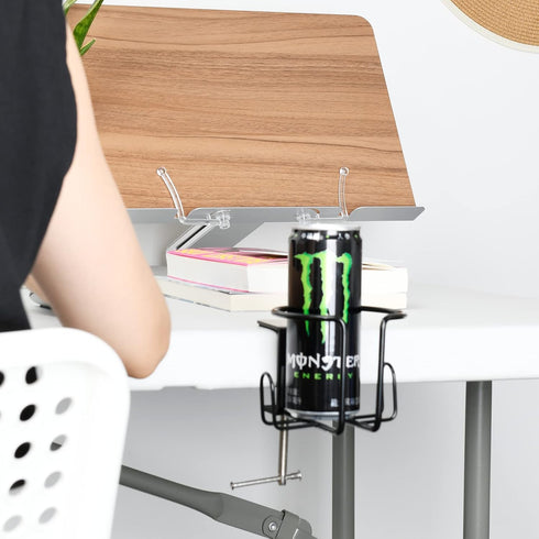 Large Clip On Table Cup Holder, Anti-Spill Holder for Lawn Chair, Pack of 2, Black