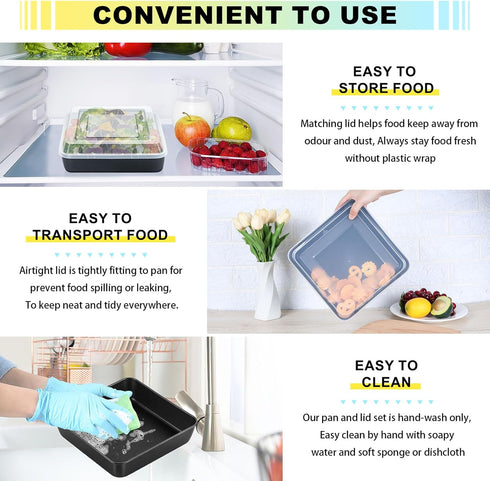 P&P CHEF 8 Inch Square Baking Pan with Lid Set, Non-Stick Square Cake Pans for Brownies and Lasagna, 4 Pieces