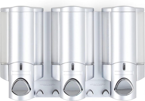 Better Living Aviva 3 Chamber Shower Dispenser, Wall Mount, 3 x 11 oz, Satin Silver, No Drill