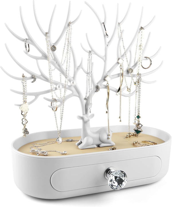 MORE&LESS Antlers Jewelry Display Stand with Drawer, Tree Tower Rack for Ring, Earrings, Necklace, Bracelet