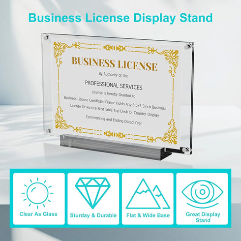 8.5 inch 1PC 8.5 5.5 Boloyo Acrylic Business License Display Frame, Clear Display Stand Holder Easel Base Protector