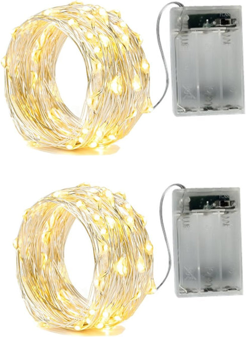 BXROIU 2 x 50LEDs Fairy Lights Battery Operated, Silver Wire 2 Mode