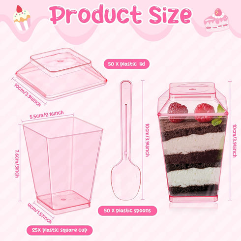 150 5 oz Mifoci Pcs Pink Plastic Dessert Cups with Lids and Spoons Valentine Mini Clear Reusable Yogurt Parfait