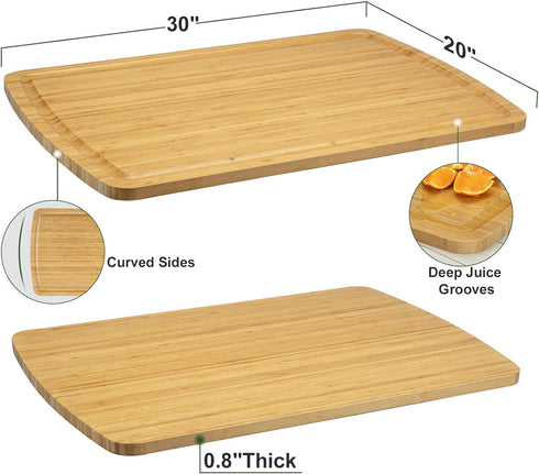 GAOMON 30" Counter Extra Large Bamboo Cutting Board, Huge Wood Cutting Boards for Stove Top to Add Space, Noodle