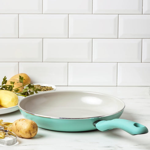 GreenLife Soft Grip Diamond Healthy Ceramic Nonstick, 10" Frying Pan Skillet, PFAS-Free, Dishwasher Safe, Turquoise by GreenLife