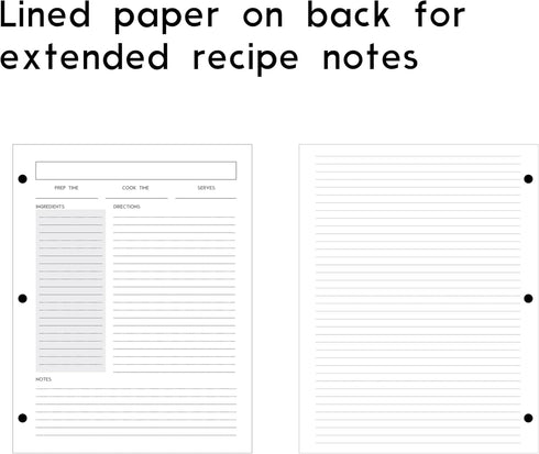 Recipe Card Set, 3-Hole Punched (Set of 30), 8.5 x 11 inch, 200 GSM Insert Card for Saving Recipes