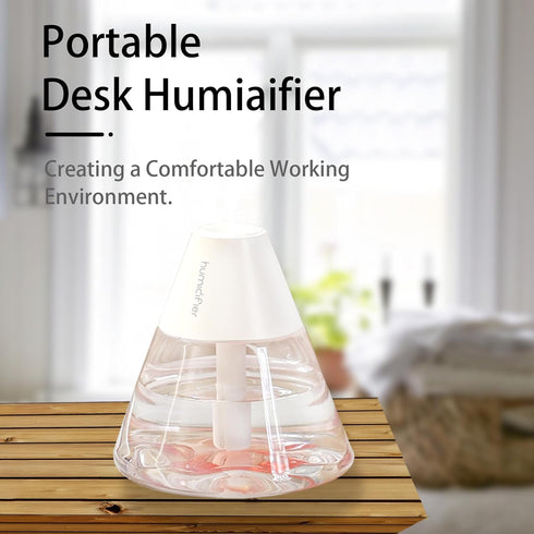 INVODA Mini Humidifiers, 260ml USB Personal Cool Mist Humidifier Cute Volcanoes Desktop Air Humidifier Quiet Night Light Small Humidifier for Car, Office, Bedroom, Travel (White) by INVODA