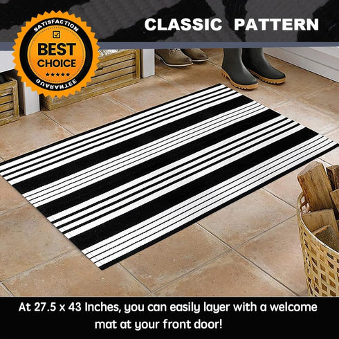 Black and White Striped Rug (27.5 x 43 Inches),Black and White Outdoor Rug, Hand-Woven Striped Rug Indoor/Outdoor Area Rug Front Door Floor Mat for Farmhouse/Porch/Living Room. by KaHouen