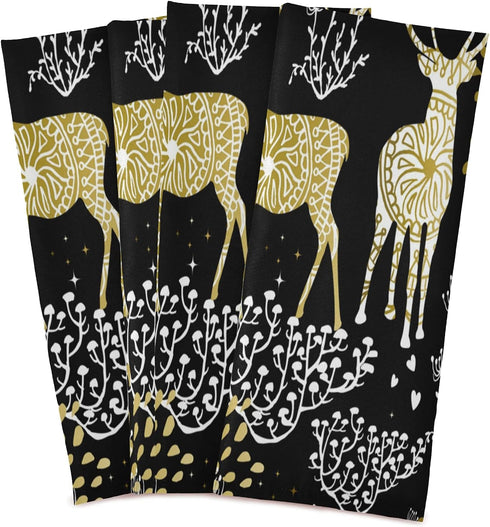 ALAZA Christmas Reindeer Gold Black Decorative Kitchen Dish Towels Set of 4, Soft Absorbent Kitchen Hand Towels, 18 x