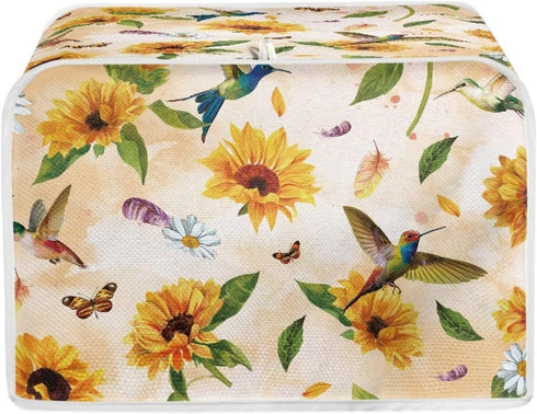 Hummingbird Sunflower Print 4 Slice Toaster Covers, Daisy Butterfly Print Kitchen Appliance Dustproof Cover