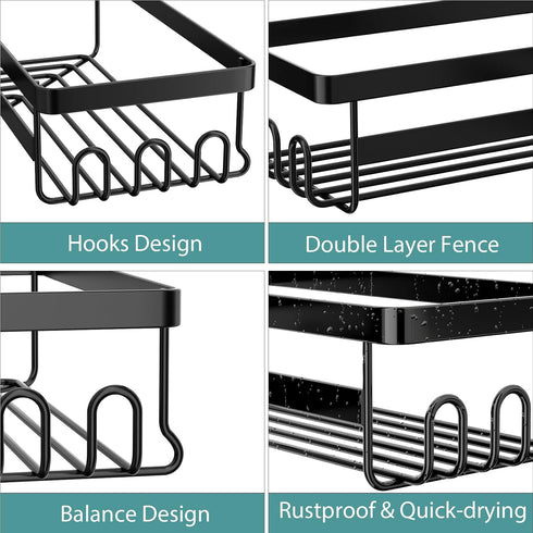 StorageRight Corner Shower Caddy, 3 Pack Adhesive Bathroom Accessories with Hooks, Soap Holder, No Drilling Organizer
