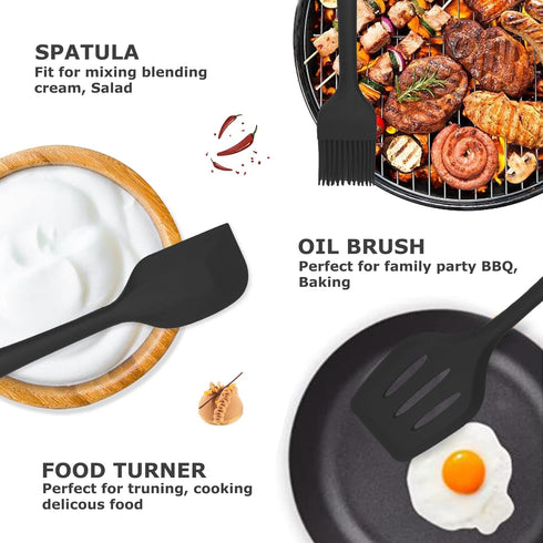 5 Pcs Silicone Kitchen Utensils Set with Holder, Heat Resistant Gadgets Tools for Nonstick Cookware, Dishwasher Safe