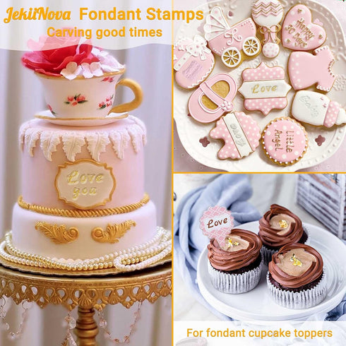 4 PCS Alphabet Letter Fondant Stamps - Upgraded Food Grade Cake Stamp Tool for Biscuit, Cookie, Uppercase, Lowercase,
