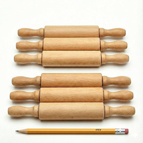 8-Inch Premium Kids Mini Rolling Pins (6-Pack) Splinter-Free, Non-Stick Hardwood for Baking,
