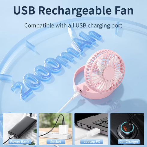 Portable Neck Fan, 3 IN 1 Handheld Mini Fan, USB Rechargeable Eyelash Fan with Lanyard, 180° Foldable for Travel/Summer