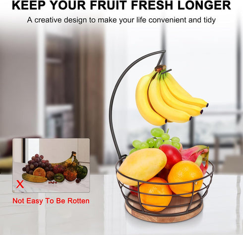 Countertop Livabber Fruit Basket Bowl with Banana Hanger, Modern Standing Fruit Vegetable Bowl Storage, with Banana