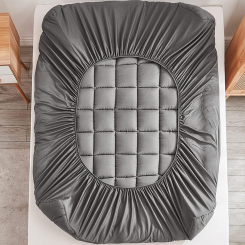 Mattress Pad Cover with 18” Deep Pocket - Fits Up to 8”-21” Cooling Bed Topper, Soft and Breathable Cover, Gray, Queen