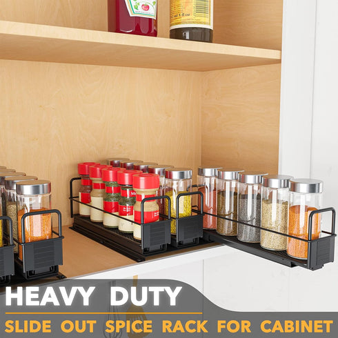 7.7" x10.75 x4 3 1-Tier SpaceAid Pull Out Spice Rack Organizer for Cabinet, Heavy Duty Slide Out Seasoning Kitchen