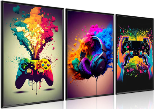 MUWAK Gaming Room Decor Wall Art Set of 3, Video Gaming Controller Canvas Poster for Boys Room