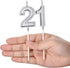 21st Birthday Cake Candles - Happy Birthday Numeral Topper Decoration for Wedding Anniversary Celebration (Silver)