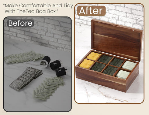 Packet 8 Acacia Wood Tea Bag Organizers, Tea and Sugar Storage Chest with Lid, Wooden Teabag Holder Containers,Tea Box